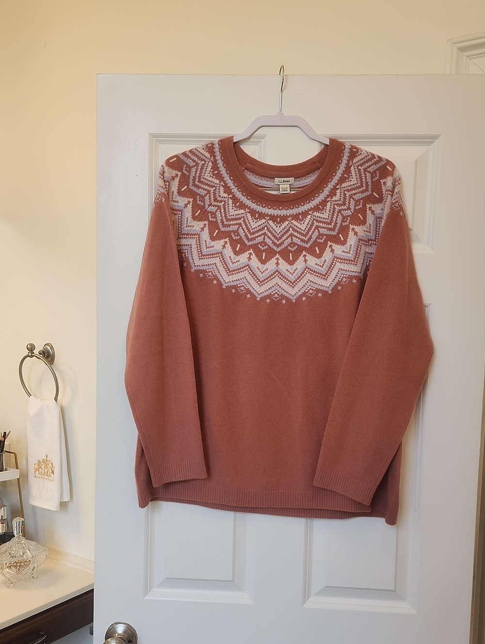 L.L. Bean Rose Pink Fair Isle Cashmere Sweater